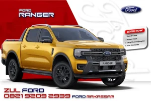Ford Ranger XL berwarna putih melintasi medan berbatu